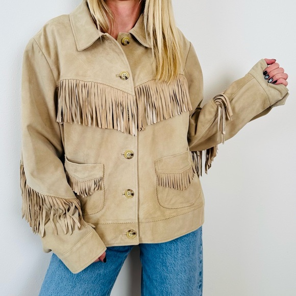 New Ralph Lauren Fringe Trim Suede Goat Leather Western Jacket MSRP $705 2X - Picture 7 of 16